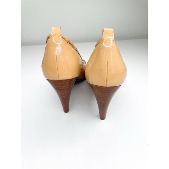 Via Spiga Leather Square Toe Heels Size 10 Retro 70s Lasercut Pumps - Picture 7 of 9